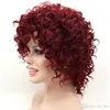 Rihanna's Même Coiffure Afro Kinky Bouclés Perruques Courtes pour Femmes Noires Bourgogne 15 pouces Vin Rouge Cheveux Synthétiques Pelucas Perruque Afro Per