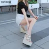 16 cm Wiggen Hak Platform Vrouwen Sandalen Super Hoge Hakken Kleine Maat Dikke Zool Casual Open Teen Sexy Bruiloft schoenen Met 1917256