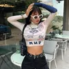 T-shirt da donna Dolcevita a maniche lunghe da donna Maglietta corta Tops Autunno Moda Stampa Pullover hip-hop Skinny Casual Femme