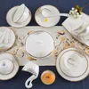 Aegean Sea Series Ceramic Dinner Eware 60st och28st Modern Simple Design Bone China Tableware Set Gold Rim Dinner Plates Set2392418