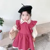 2021 Wiosna Nowy Koreański Styl Baby Girls Plaid Smock Haft Koszule 2 sztuk Suknie Zestawy Maluch Dzieci Księżniczka Dress G1218