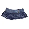 Japanese Girl Pleated Super Mini Denim Skirts Low Waist A Line Bud Solid Night Club Party Wear Skirt Punk Style 210619