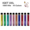 Authentique Iget XXL Vape Stylo Cigarettes électroniques Dispositif 9500mAh Batterie 7ml Pods vides Vapeurs d'origine 1800 Puffs Kit