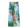 [DEAT] Kvinnor brett benbyxor hög midja slips färgämne utskrift lös avslappnad höst våren mode 13c088 210527