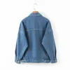 Vintage Women Jean Jackor Höst Winter Blue Oversize Denim Tvättad Coat Slå ner Collar Pocket Loose Outwear 210526