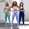 Sport uppsättning för kvinnor Yoga Kvinnor Tracksuit Bra + Seamless Hight Waist Leggings Sportkläder