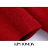 KPYTOMOA Femmes Mode Double Boutonnage Tweed Veste Courte Manteau Vintage O Cou À Manches Longues Femelle Survêtement Chic Tops 211014
