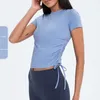 Roupa de ioga feminina respirável curta camisetas esportivas corrida elastano secagem rápida fitness top cinto elástico casual treino blusas cortadas