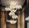 Lampade a sospensione di lusso leggero Lampadari di rami d'oro con foglie di porcellana Lampadario Interni Decorazioni per la casa Lustro salotto