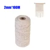 Kledinggaren 2/3/4/5/6 mm katoen macrame touw natuurlijk beige gedraaid koord met schaar voor handgemaakte tapestries breien benodigdheden 50-200m