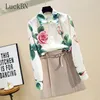 Women's Blouses & Shirts Spring Autumn Long-sleeved Shirt Rose Flower 2021 Fashion All-match Printed Tops Blouse Women