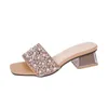 Women Summer Sandals Fashion High Heel Open Toe Crystal Slippers Rhinestone Beach Flip Flops Shoes