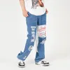 Erkek Kot Harajuku Retro Delik Eklenmiş Pantolon Erkekler Ve Kadınlar Yıkanmış Düz Boy Denim Pantolon Gevşek Yüksek Sokak Rahat Jean Y2K