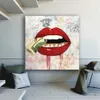Art abstrait lèvres rouges Sexy avec de l'argent, peinture sur toile, affiches murales et imprimés, images pour salon, impressions sur toile Cuadros