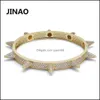 Charm Jewelryluxury Iced Out Bling Cubic Zircon Hip Hop Rose Gold Sier Color Rivet Bracelets Spike Bangles Gifts for Men Women Dro2669