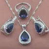 Brincos colar de prata cor jóias conjuntos de zircônia azul gota de água mulheres pulseira de casamento pingente anel russo estilo yz0355