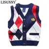 Autumn Spring Kids Boy Sweater Vest Children Clothing Plaid Stitching Coat Baby Cotton thick top Boys Cardigan 211201