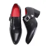 Mens Long High Heels Black Genuine Leather Formal Business Oxford Men Slip On Buckle Wedding Shoes Male Dress Sapato Masculino