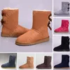 Schnee-Designer-Stiefel Damen Wintermode Klassisch Kurze Knöchel Knie Schleife Mädchen Bailey Boot Schuhe Schwarz Rosa Rot