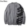 Una Reta Graffiti Sweater Men Autumn Streetwear Men's Clothes Hip Hop Pullover Men Hole Oversize Couple Sweater 210804