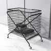 Laundry Bags Nordic Wheeled Iron Dirty Clothes Hamper Multi-function Bathroom Basket Trolley Grid Design