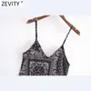 Zevity Femmes Vintage Patchwork Cajou Floral Imprimer Sling Mini Robe Chic Femme Spaghetti Sangle Cordon D'été Robes DS8352 210603