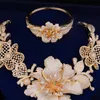 Серьги Ожерелье Larrauri 4pcs Blossom Flower African Big Jewelry Set для женщин свадебный циркон кристалл Cz Bridal