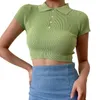 Feminina t-shirt mulheres cor sólida giro colarinho slim camisetas Verão manga curta sexy expossexado umbigo fabrico tops