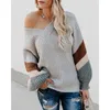 V cou rayé patchwork manches tricot pull femmes lâche pull automne pulls et pulls mode 210918