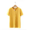 T-Shirt femme 2022 dames été grande taille hauts pour femmes grand bouton ample à manches courtes Beige jaune tricot col en v 3XL 4XL 5XL 6XL