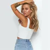 Canottiere da donna con scollo quadrato senza maniche Summer Crop Top Bianco Donna Nero Casual Basic T Shirt con spalle scoperte Cami Sexy Backless 210308