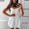 2021 neue Sommer Kleidung Halfter Kleid Frauen FashionV Neck Ärmellose Cuty Baumwolle Weiß Kleider Y0823