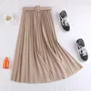 Summer Women Fashion elegant Retro pleated skirts female High waist skirt with Belt Chiffon Pleated midi long skirts womens 210306
