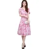 Letnia Sukienka Mom Light Pink L-5XL Plus Size ES Koreański Office Elegancki Krótki Rękaw Drukuj Linia Vestido LR146 210531