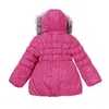 冬の女の子のジャケット3-6y少年のスキースーツキッズスポーツ暖かいコートコットンポリエステルトップソフトファーカラーフード付きムミピンク211027