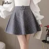 Jielur Plaid Gonna Donna Inverno Slim Nero Saia Faldas New Chic Mini Gonna A-line Alta Wiast Zipper Gonne Donna Autunno S-XXL 210310