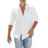 Hommes chemises décontractées 2021 Blouse coton lin chemise hauts amples à manches longues rétro poche couleur unie haut grande taille 5XL