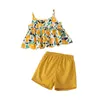 Yaz Çocuk Setleri Casual Kayış Baskı Çiçek Tops Sarı Katı Şort 2 adet Kız Erkek Giysileri Set 0-2T 210629