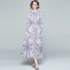 Women Spring Summer Designer Elegant Print Maxi Dress Fashion Sexy Cocktail Party Robe Ladies Blue Vintage Maxi Dresses Vestidos 210525