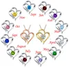 Double Heart Hanger Ketting Exquisite Letters Diamant Kettingen Dames Meisjes 12 Maand Geboortesteen Romantische Sieraden Kerst Valentijnsdag geschenk met ketting
