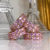 New 5mm Rose Gold Cluster Round Pink CZ Ziron Tennis BraceletsTornozeleira Hip Hop Bling Iced Out CZ Colar Ring Women Jewelry Set Gifts