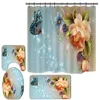 Elegant Flowers Pattern Shower Curtain Toilet Cover Mat NonSlip Rug Sets Waterproof Polyester Cloth Bath Curtains with 12 Hooks f1179314