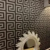 Geometric Wall Papers Black Grey Luxury Satin Effect Large Greek Key Wallpaper Living Room Background Decor 210722