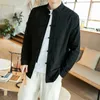 Pamuk Çin Ceket Erkekler Kimono Ceketler Hırka Keten Pamuk Ceket Geleneksel Tang Takım Kungfu Giysi Ince Uzun Kollu Gömlek 210527