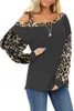 Sexy une épaule Hoodies femmes automne hiver col oblique à manches longues léopard Patchwork pull ample à capuche hauts 210526
