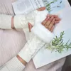 Sports Gloves Women Knitted Fingerless Faux Fur Hand Warmer Winter High Quality Arm Crochet Wool Mittens