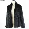 Dzianiny Rabbit Fur Kurtka Popuplarar Moda Futro Kurtka Zimowa Fur Coat Dla Kobiet * Harppihop 210816