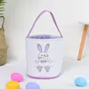 Easter Party Bunny Basket Egg Bags for Kids Canvas Cotton Rabbit Print Buckets with Fluffy Tail Gifts Bag for Easters LLE11547