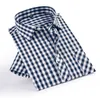 여름 짧은 슬리브 격자 무늬 셔츠 패션 남성 비즈니스 캐주얼 셔츠 스퀘어 칼라 면적 면화 핏 셔츠 앞 주머니 T200505