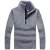 Jersey para hombre, suéter de punto grueso y cálido para hombre, suéteres de cuello alto de moda sólida, abrigo de invierno de lana con media cremallera, informal 210812